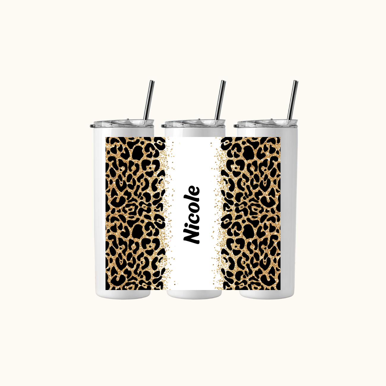 Drinkbeker met tekst - Glitter Leopard