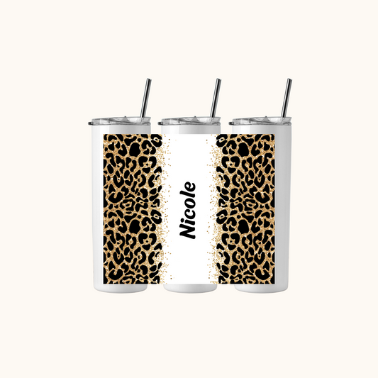 Drinkbeker met tekst - Glitter Leopard
