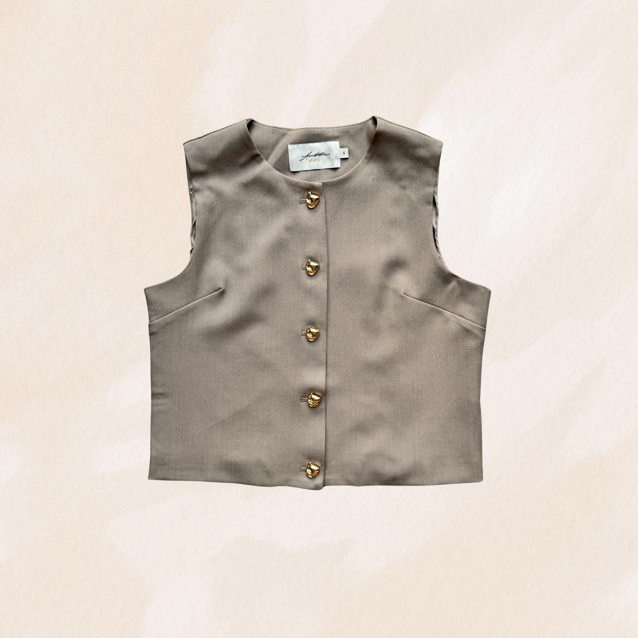 Gilet - taupe - gouden knopen