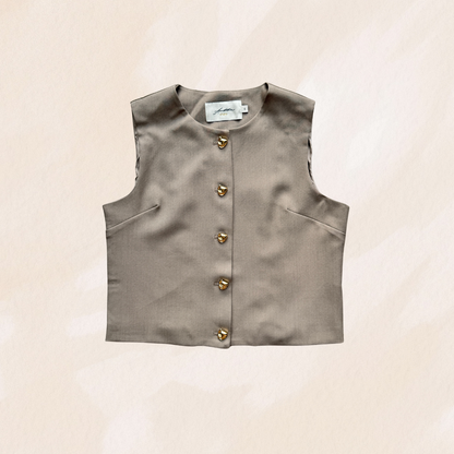 Gilet - taupe - gouden knopen
