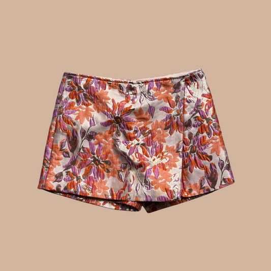 Skort - met bloemen in oranje & paars