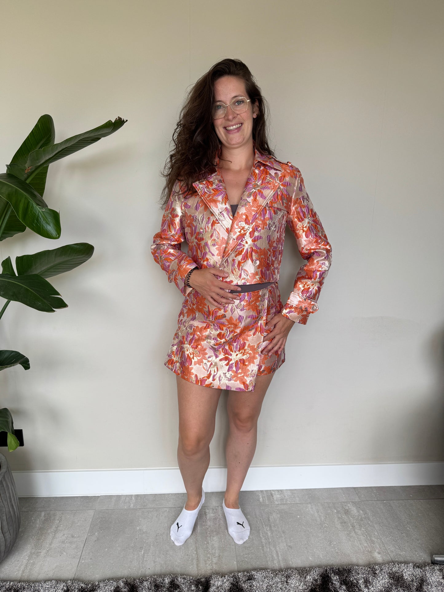 Skort - met bloemen in oranje & paars